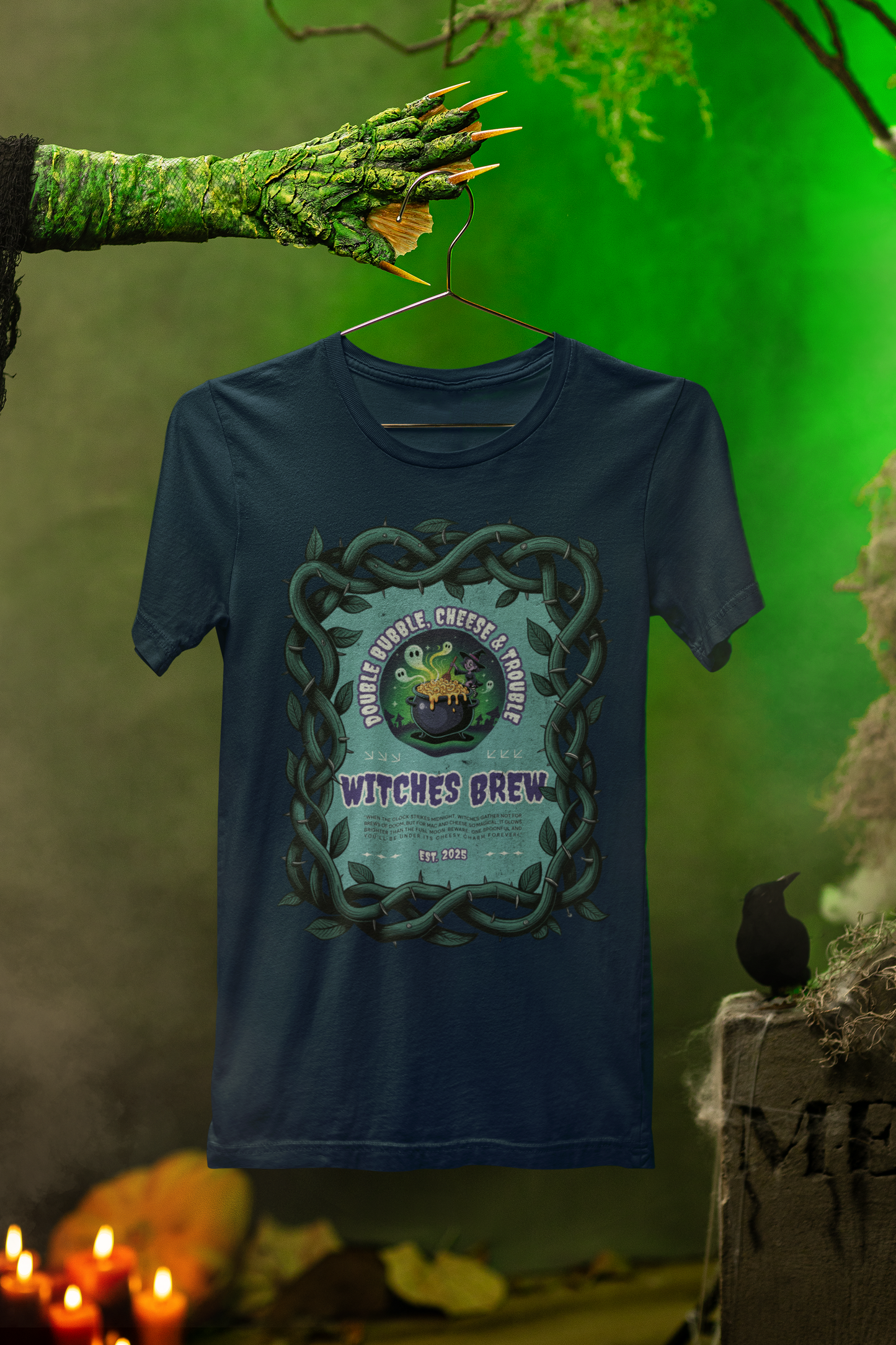 Witches Brew Halloween Tee – Bubbling Mac n’ Cheese Mischief