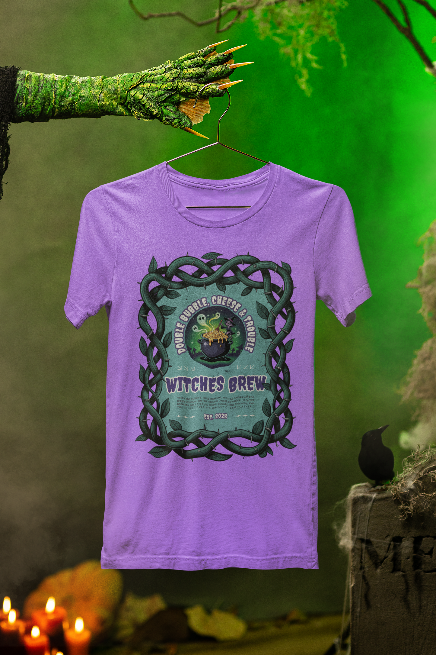 Witches Brew Halloween Tee – Bubbling Mac n’ Cheese Mischief