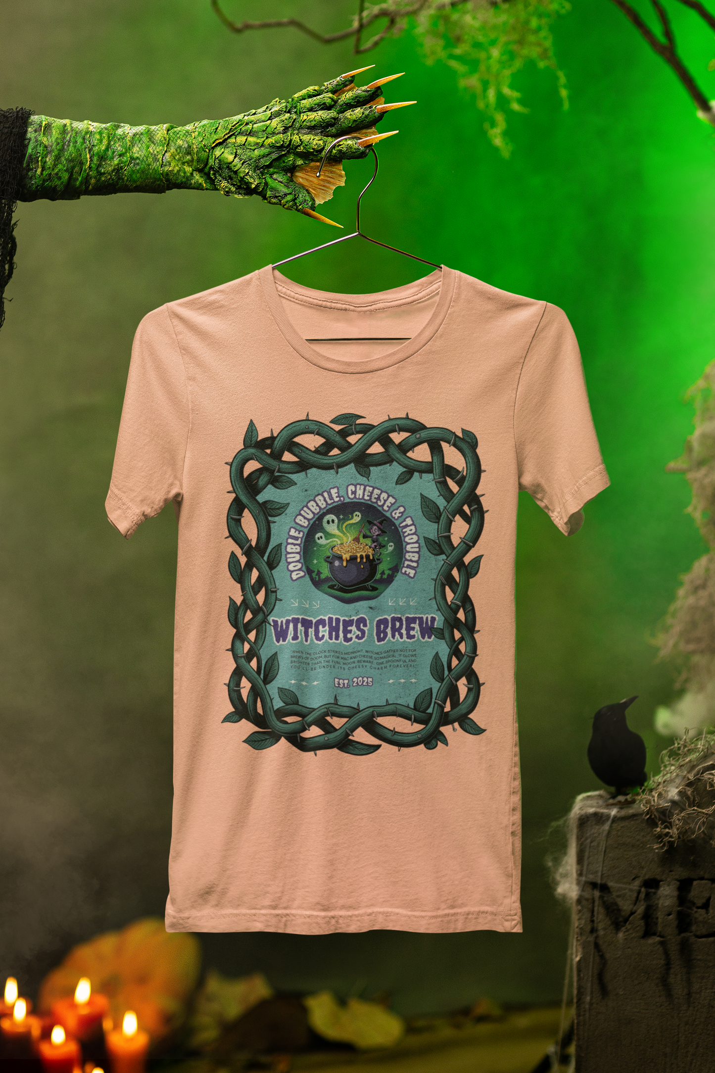 Witches Brew Halloween Tee – Bubbling Mac n’ Cheese Mischief