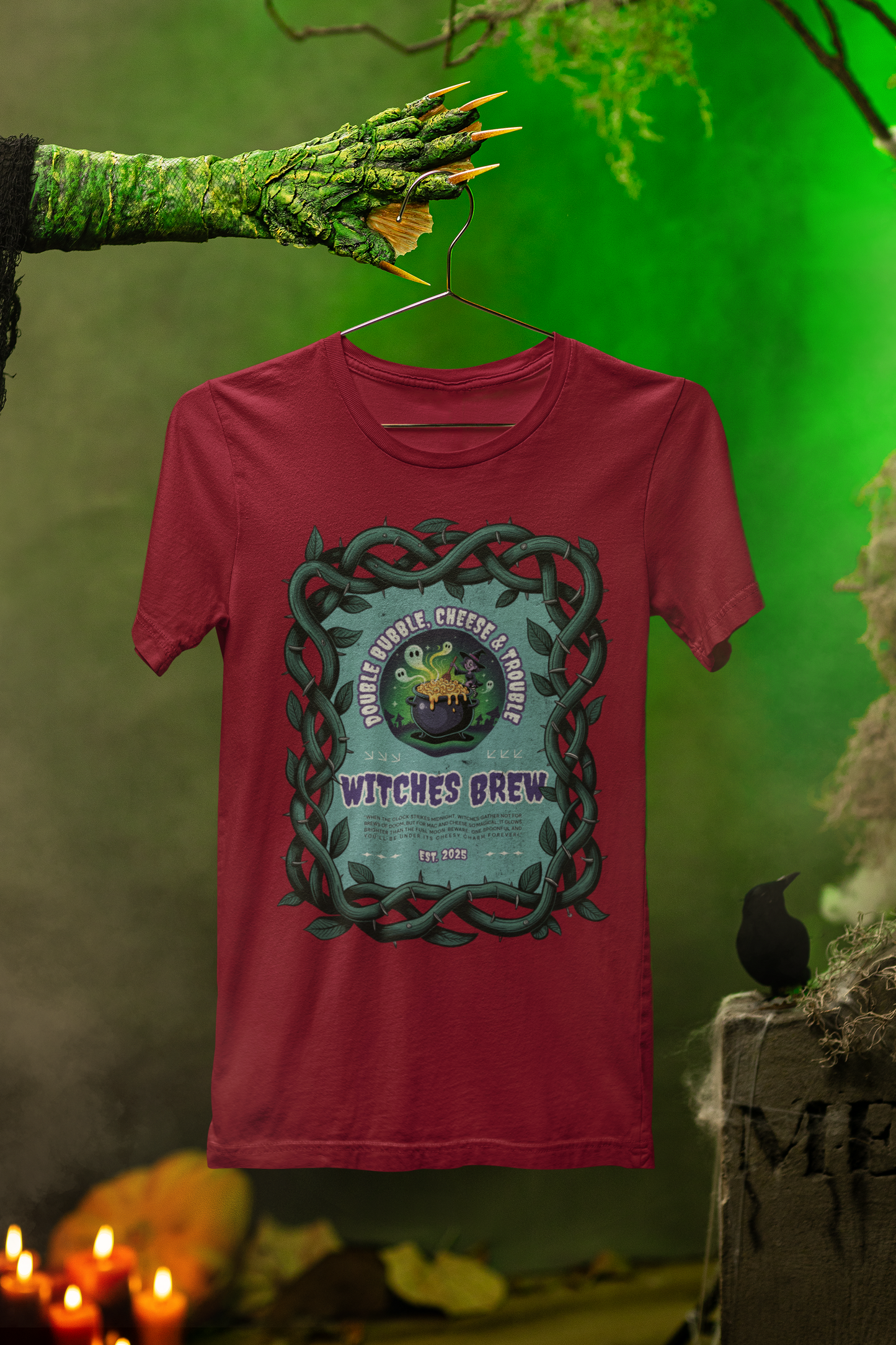 Witches Brew Halloween Tee – Bubbling Mac n’ Cheese Mischief