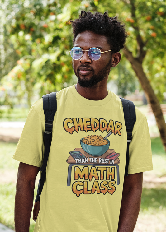Cheddar Than The Rest In Math Tee – Cartoon Mac n’ Cheese Style for Smarty-Pants