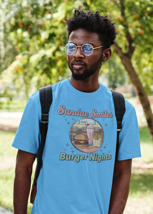 Sundae Smiles & Burger Nights Retro Tee – Nostalgic Cartoon Style for Foodie Fun
