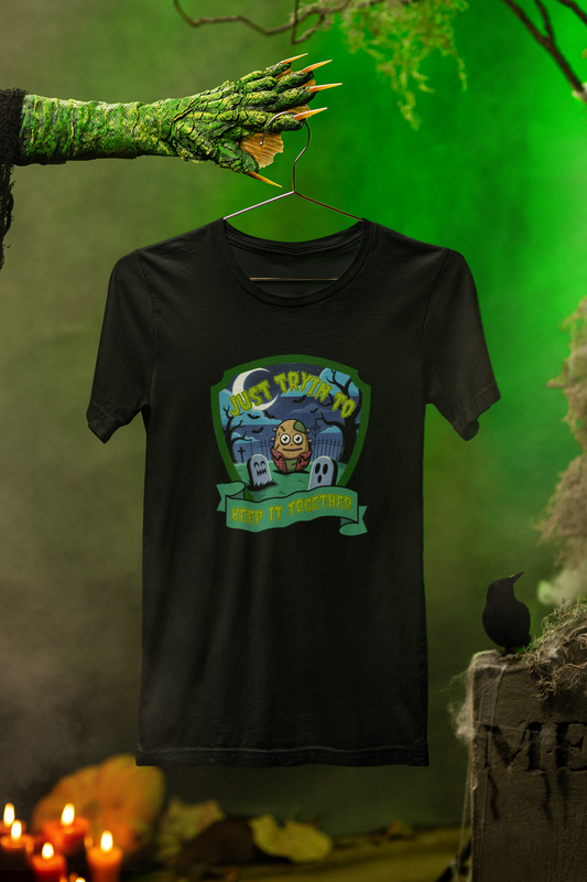 Just Tryin’ To Keep It Together Tee – Franken-Spud Style for Halloween Fun